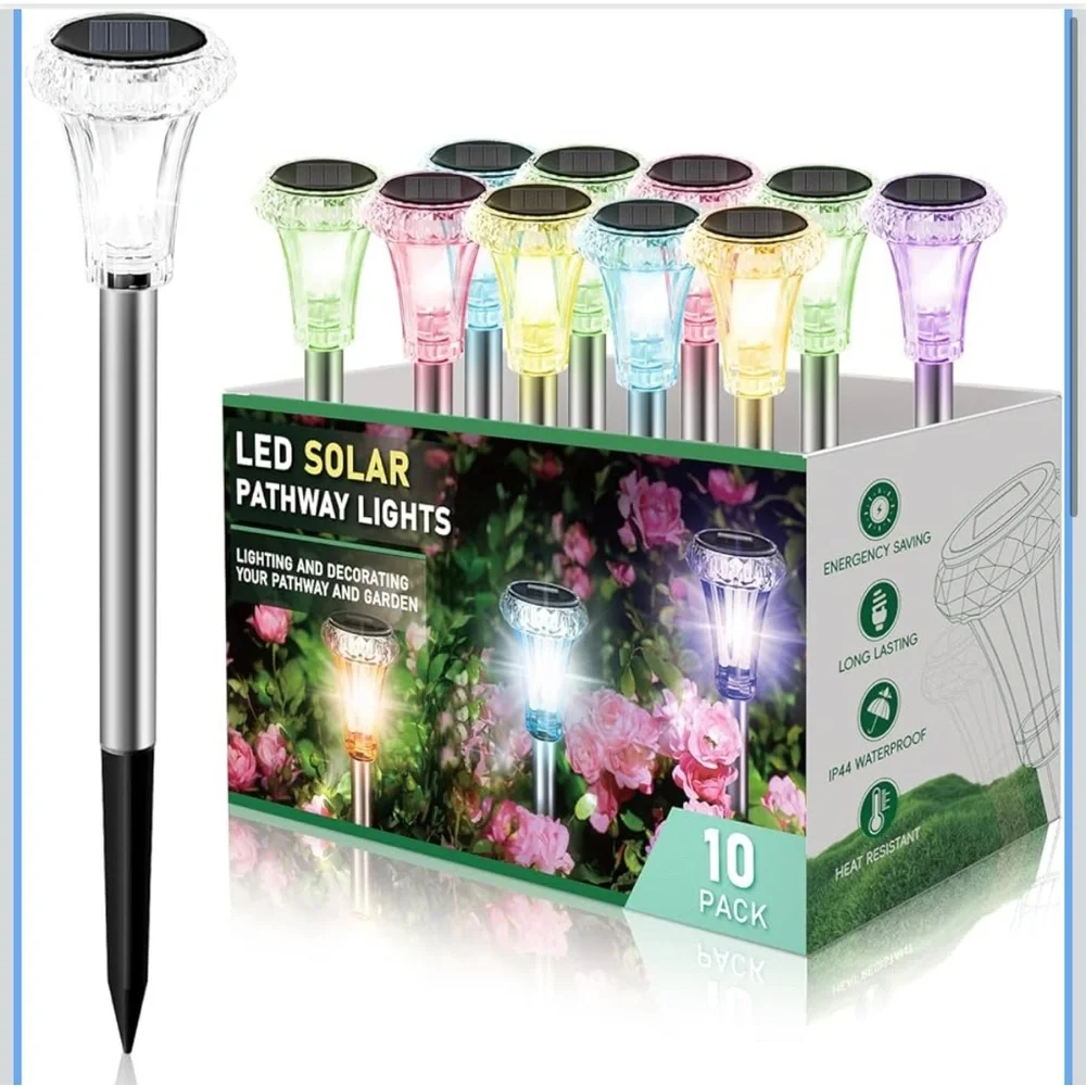 10Pcs LED Solar Pathway Lights - Multicolor Set